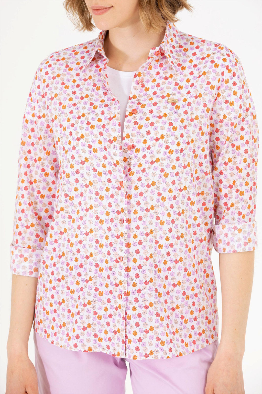 Женская рубашка лососевого цвета с длинным рукавом Неожиданная скидка в корзине - U.s. polo assn фото 6