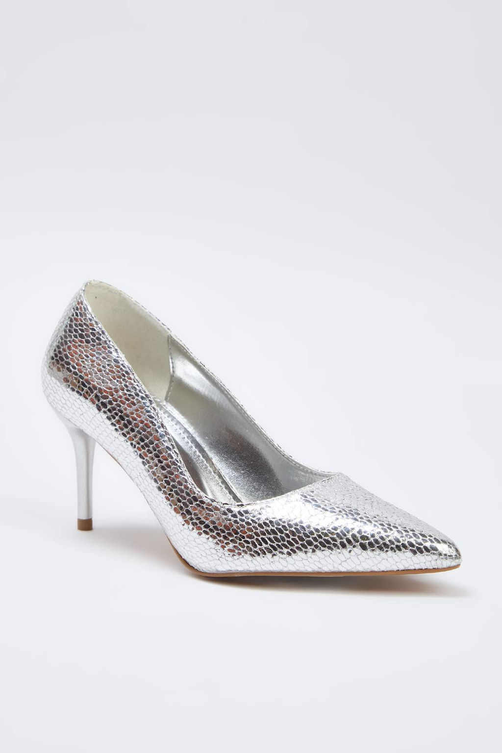 Gumus Kroko Desenli Sivri Burun Ince Topuklu Kad?n Klasik Topuklu Ayakkab? TAKAW26TO00013 - Trendyolmilla фото 2
