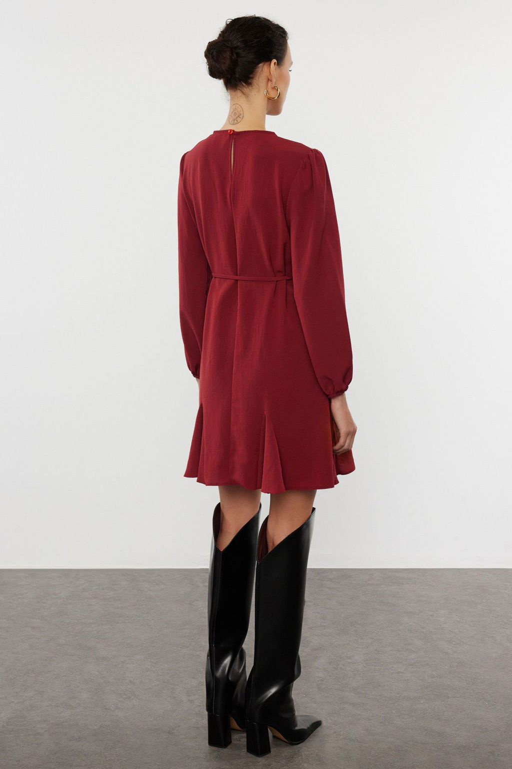 Bordo Kusakl? Duz Mini Dokuma Elbise TWOAW24EL00337