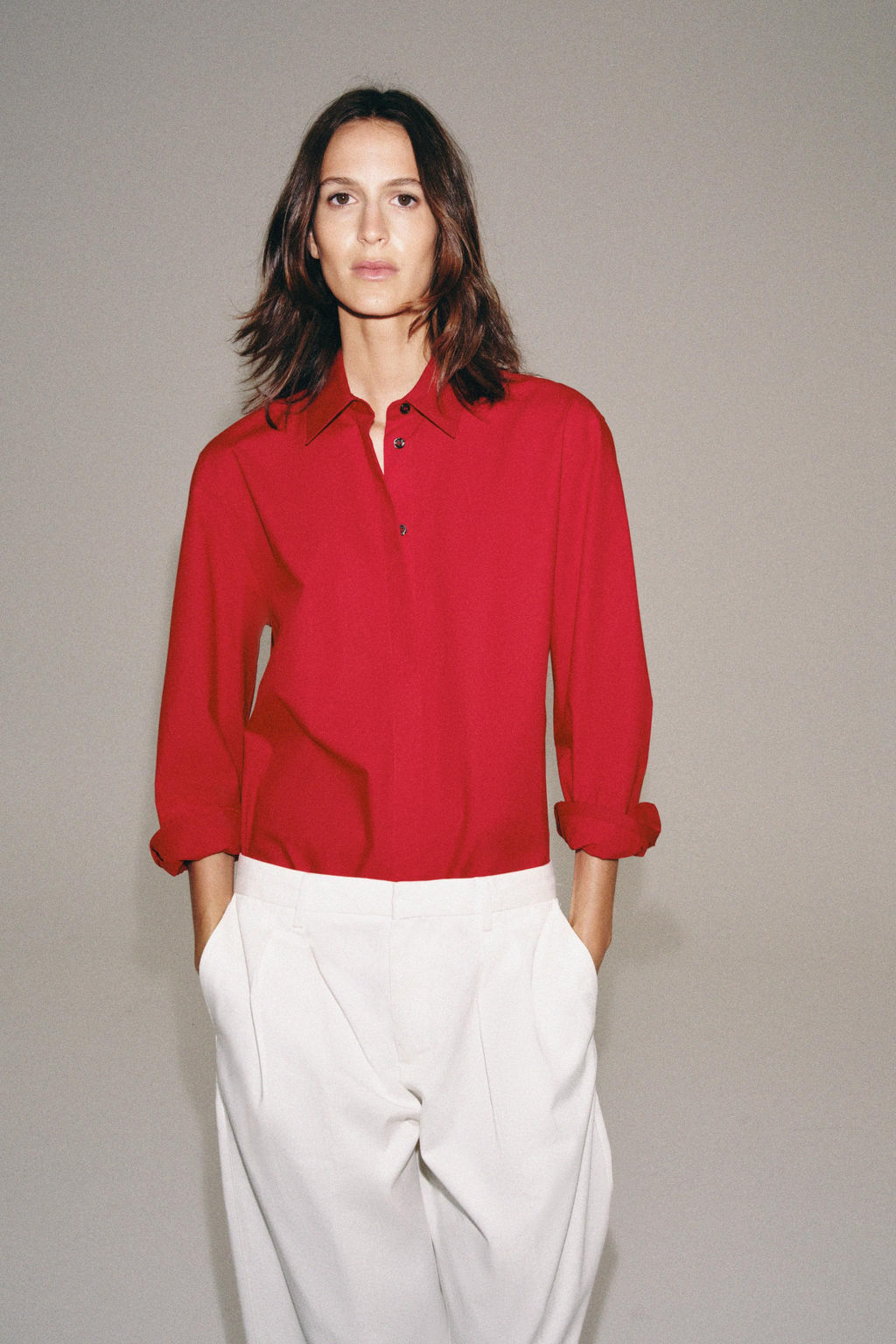 CAMISA POPEL?N ZW COLLECTION / Rojo - Zara фото 2