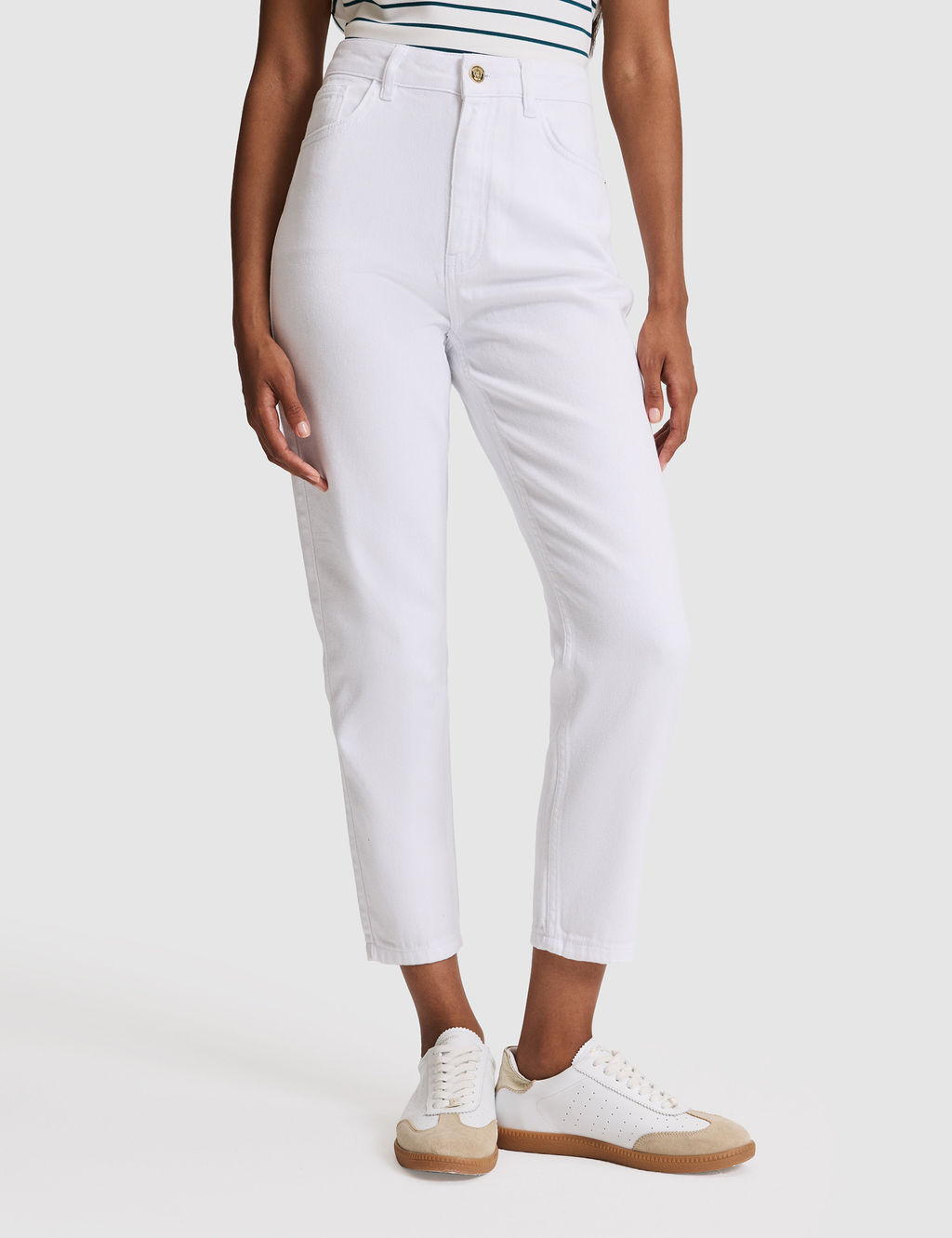 Beyaz Mom High Waist Fit Jean Pantolon