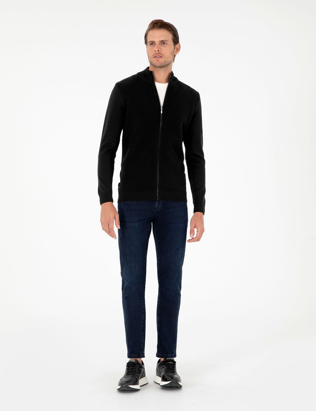 Siyah Slim Fit Fermuarl_ Triko H_rka