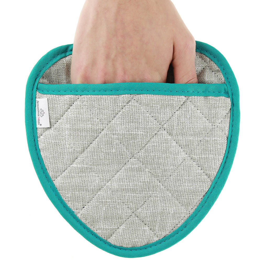 Прихватка с запахом 20х20см Лен серый, форма Клубника, рогожка 171г/м2, хлопок 100%, наполнитель - ватин 280г/м2, на пластмассовом подвесе, Домашняя мода (Россия)  фото 3