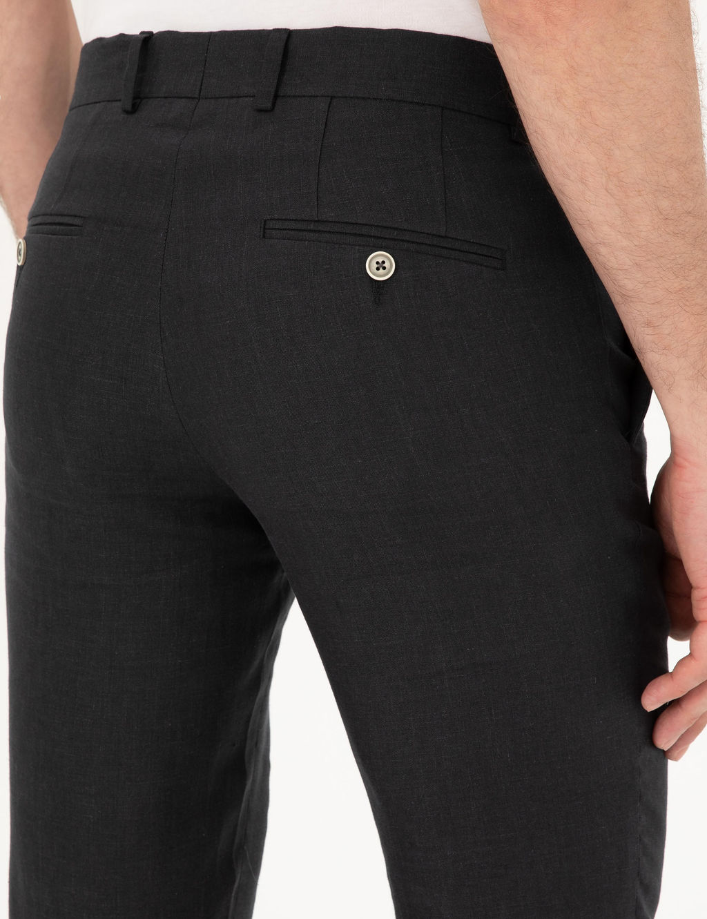 Siyah Slim Fit %100 Keten Pantolon