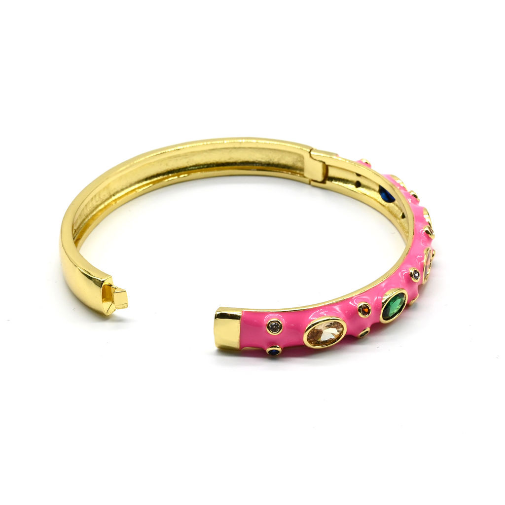 Браслет круглый с эмалью и цирконами цв.малиновый, 16,5см