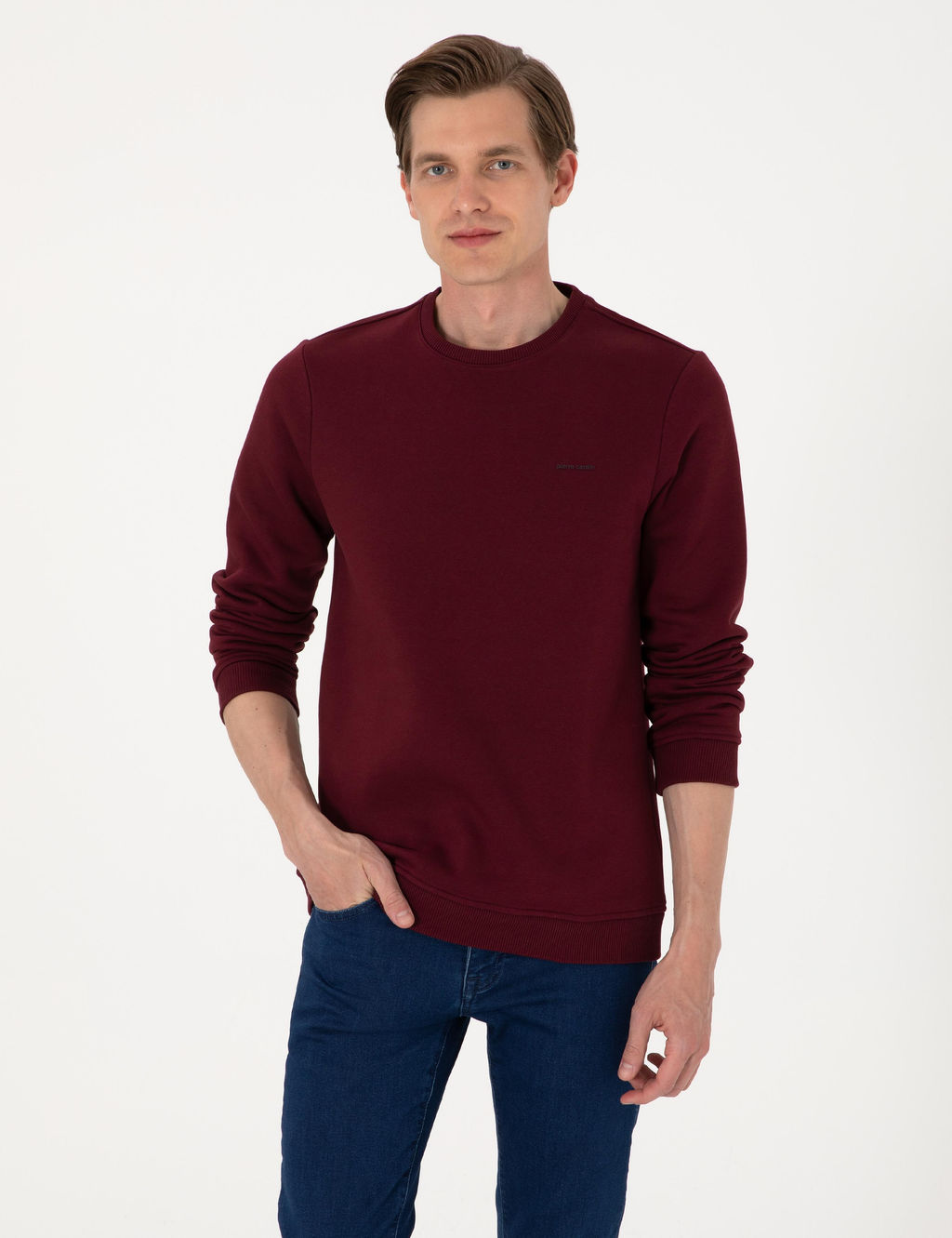 Bordo 3 _plik Regular Fit __i Polarl_ Bisiklet Yaka Basic Sweatshirt