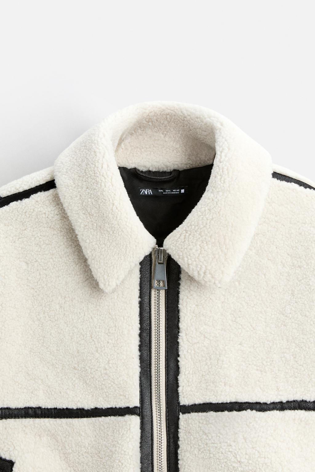 CONTRAST FAUX SHEARLING JACKET - Zara фото 16