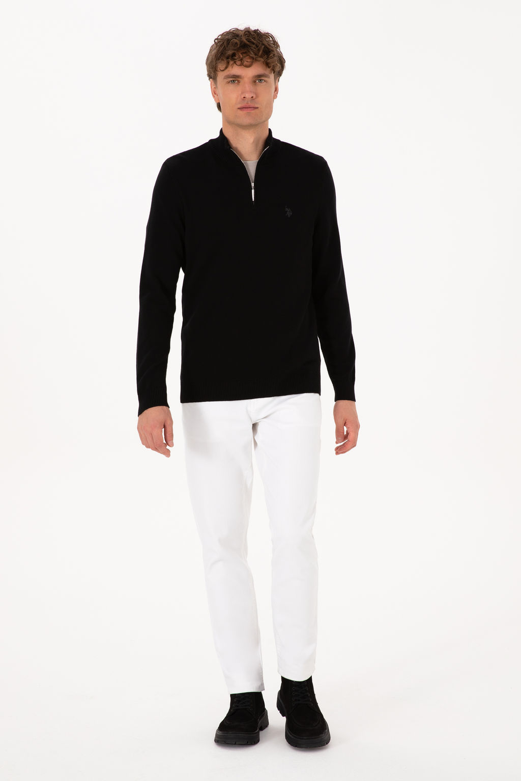Erkek Slim Fit Yar_m Fermuarl_ Siyah Basic Kazak - U.s. polo assn фото 11