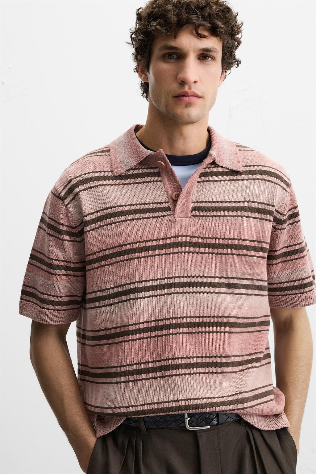 STRIPED WASHED KNIT POLO SHIRT - Zara фото 5