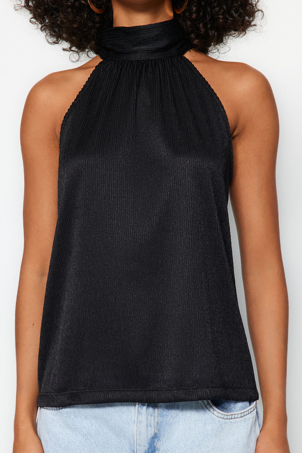 Trendyolmilla Mint Regular/Normal Kal?p Dik Yaka Fit Pilise Esnek Orme Bluz TWOSS23BZ00952 фото 17