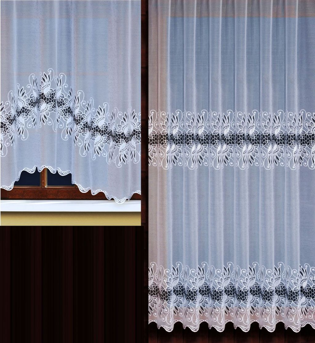 Арт. 311261/180, класс ЛЮКС, с эффектом аппликации, белоснежная, фактурная структура плетения, ГОТОВЫЕ ШТОРЫ, ширина 300 см x высота 160 см (на шторной ленте)