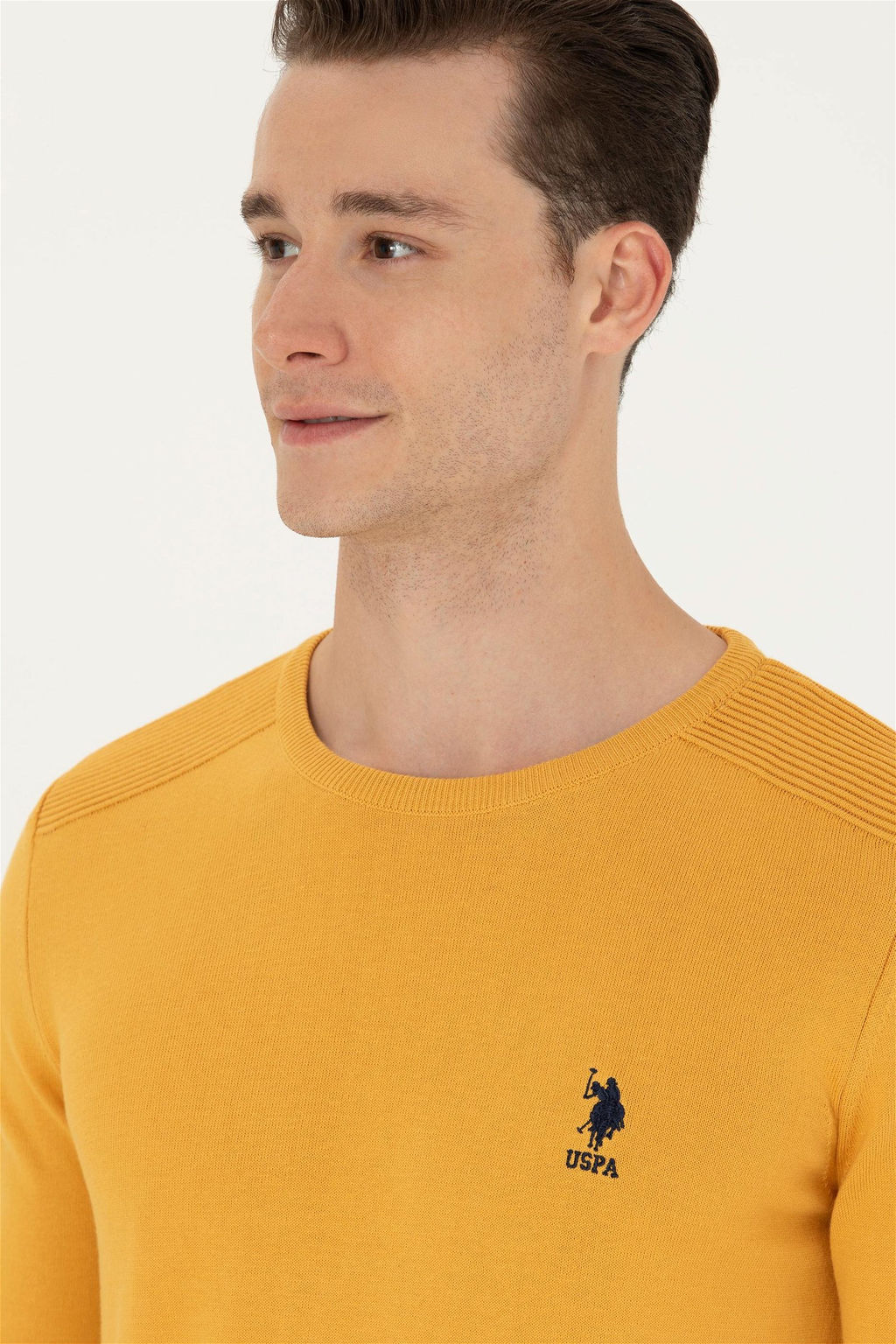 U. S. Polo Assn Мужской горчичный базовый свитер - U.s. polo assn фото 6