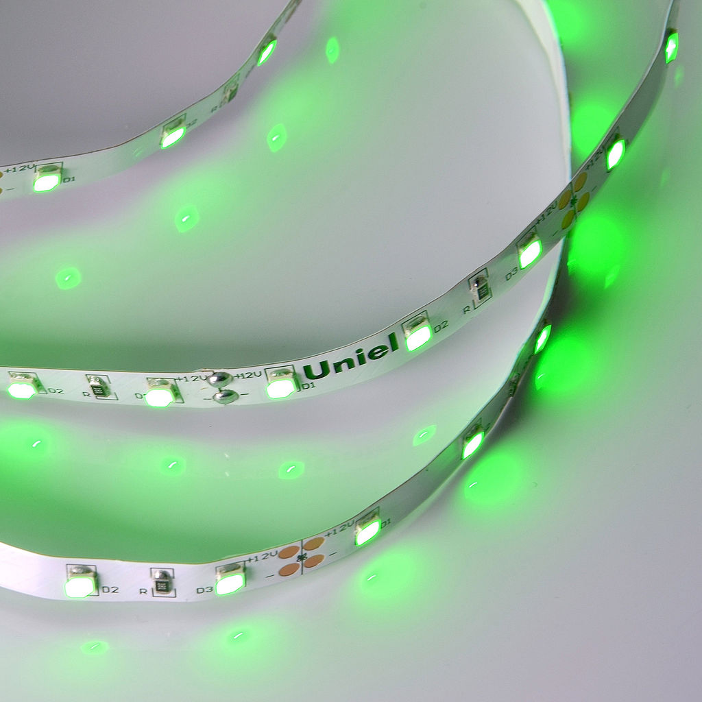 ULS-M11-2835-60LED/m-8mm-IP20-DC12V-4,8W/m-5M-GREEN PROFI Гибкая светодиодная лента на самоклеящейся основе. Катушка 5м. в герметичной упаковке. Зеленый свет. ТМ Uniel.