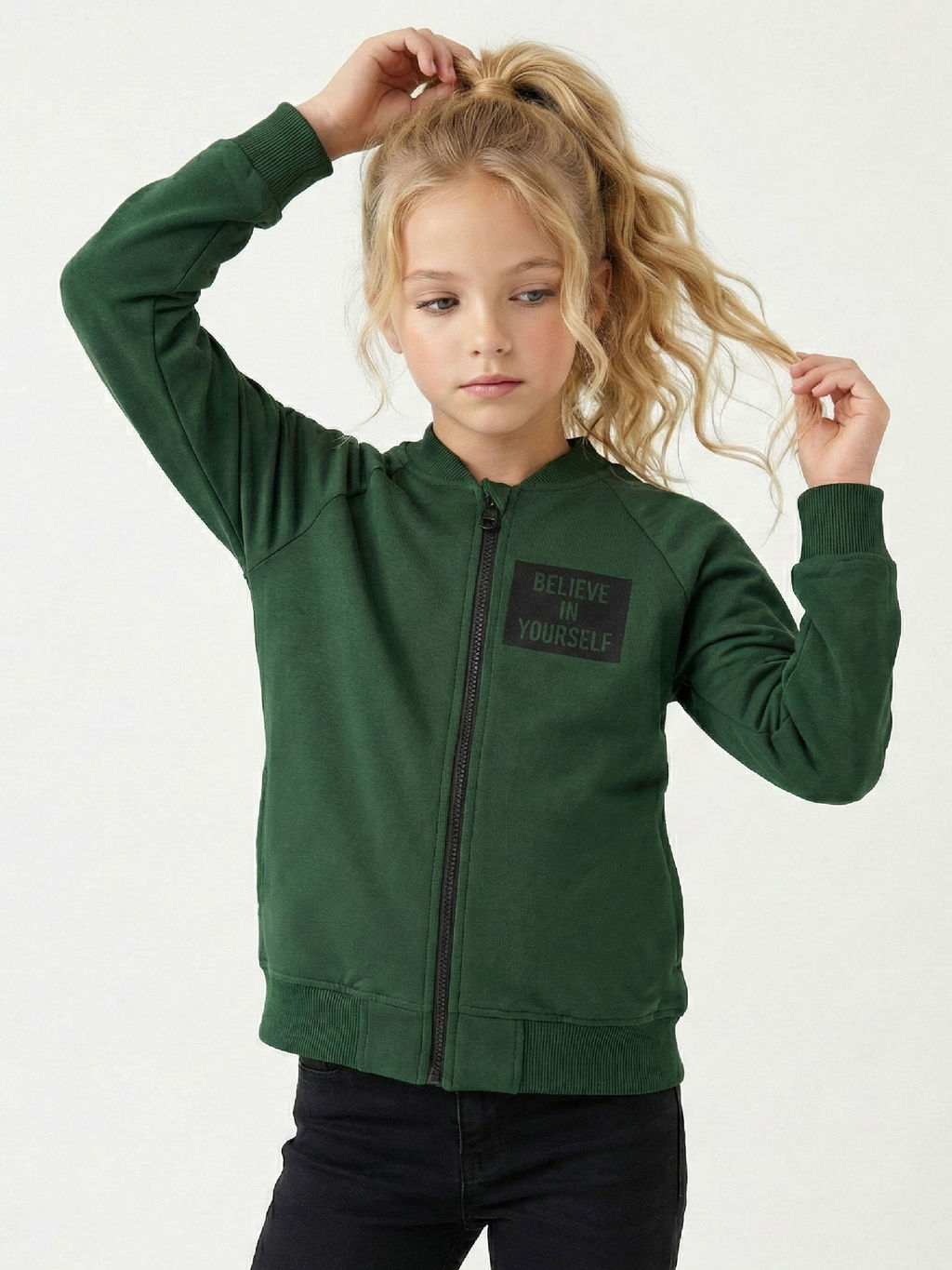 Толстовка для девочки на молнии 22-5528 зеленый