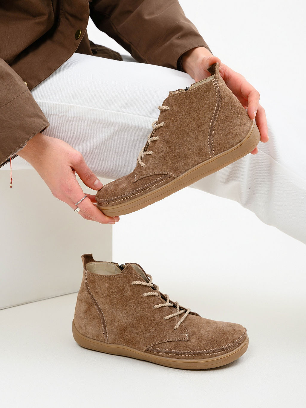 Босоногие ботинки 210.NATAbr.Серо-коричневая замша/Мех