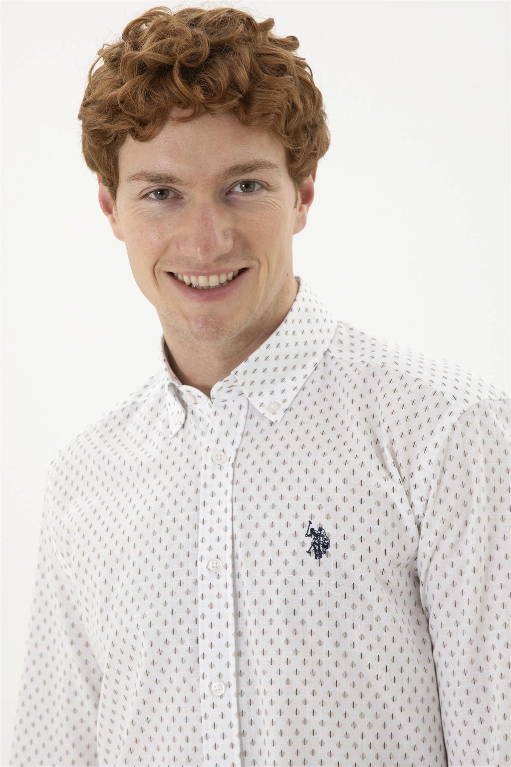 Мужская бежевая белая рубашка с принтом - U.s. polo assn фото 2