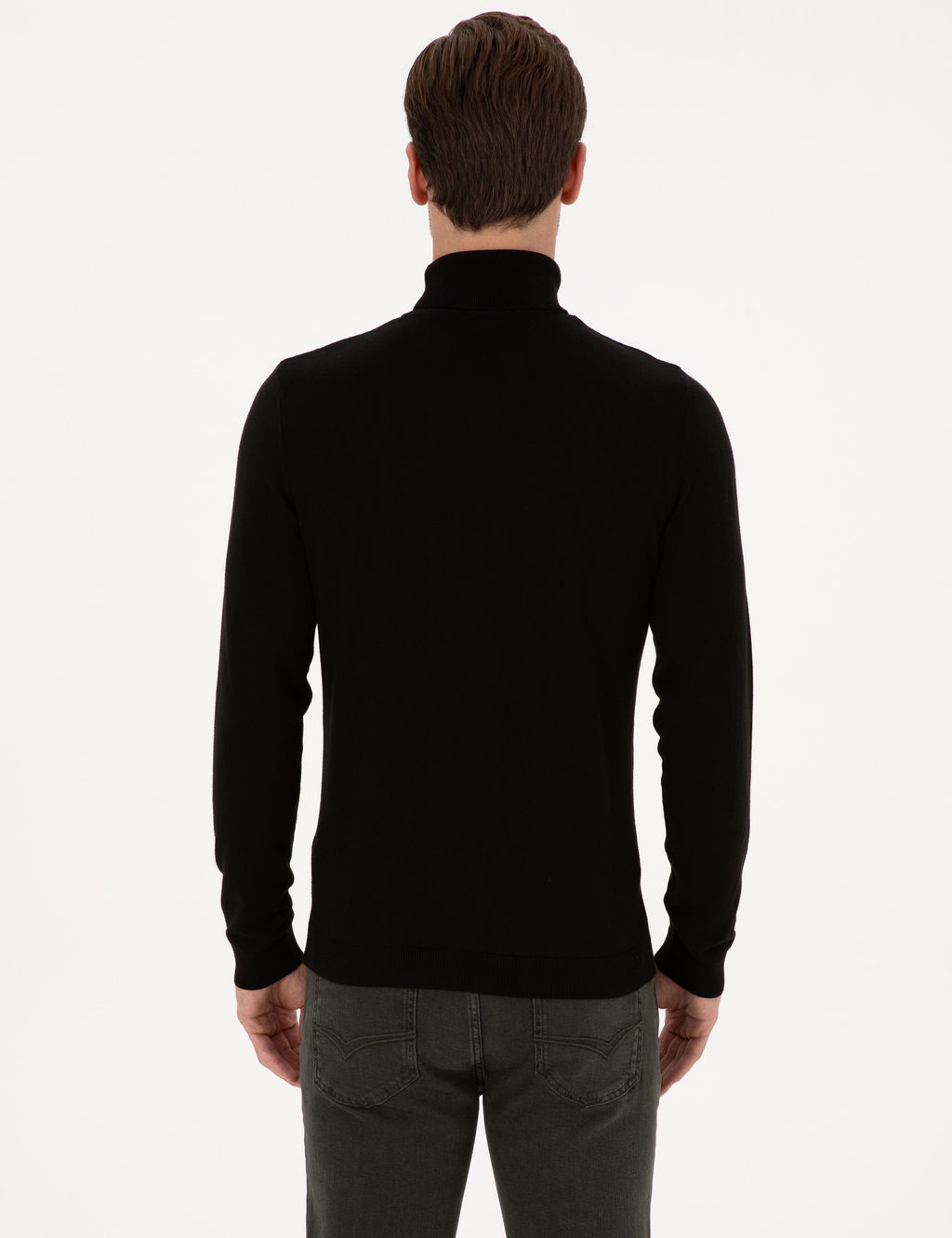 Siyah Slim Fit Bal_k__ Yaka Pamuk Kar___ml_ Basic Triko Kazak