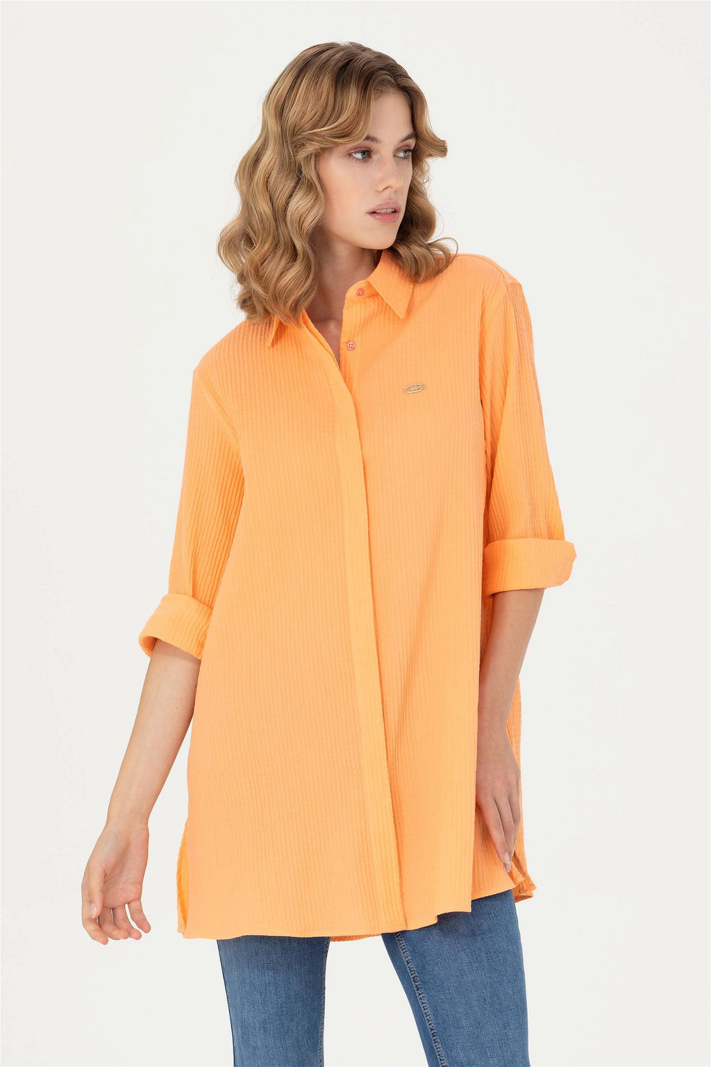 Женская рубашка лососевого цвета с длинным рукавом - U.s. polo assn фото 8