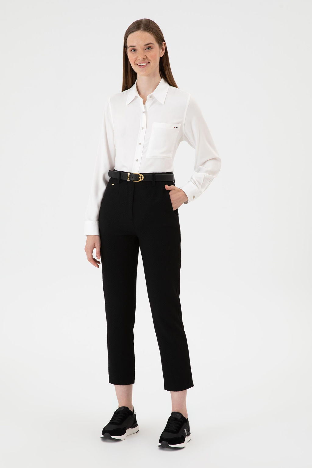 Kad_n Siyah Carrot High Waist Fit Kanvas Pantolon