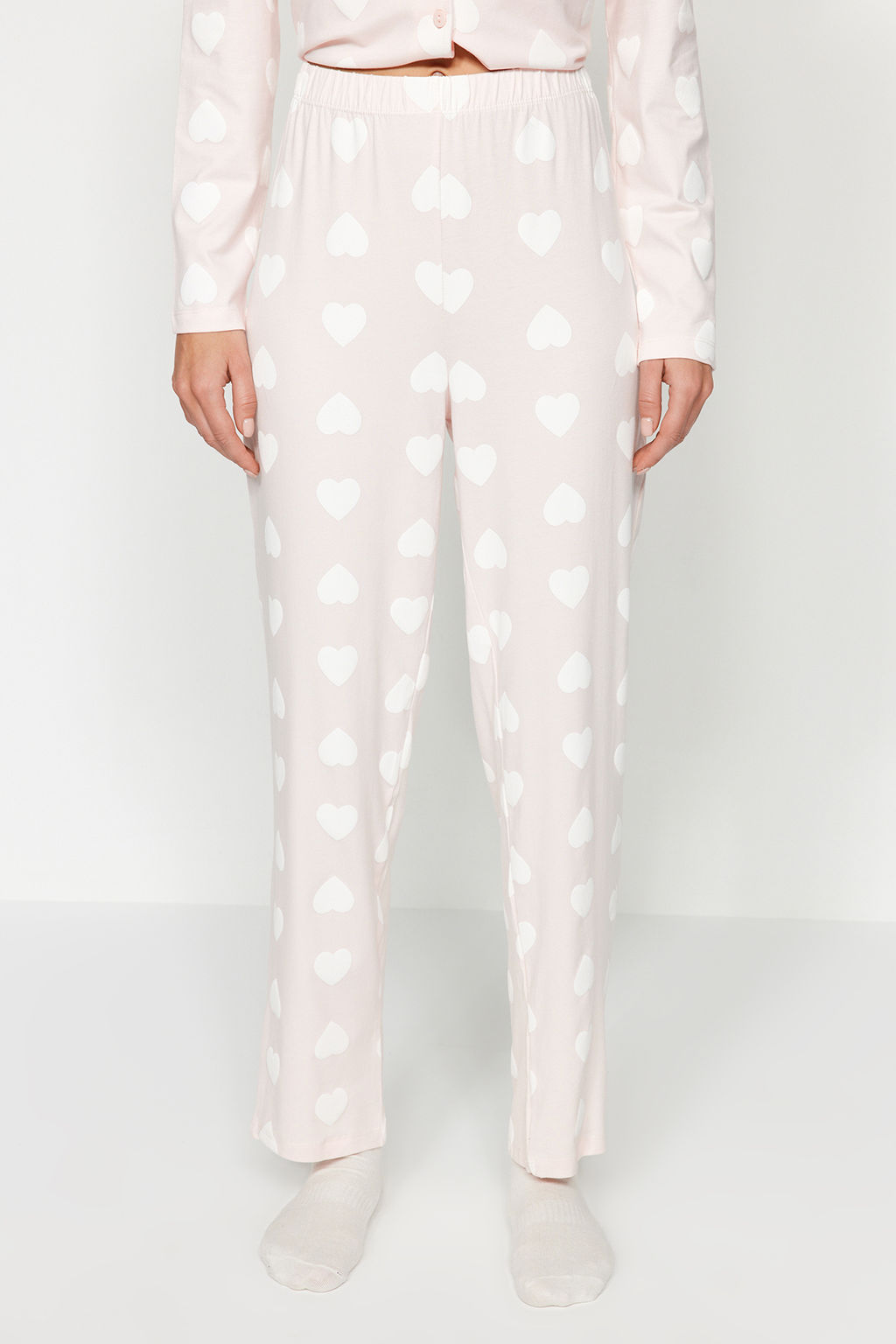 Trendyolmilla Premium Pudra %100 Pamuklu Kalpli Puf Desenli Gomlek-Pantolon Orme Pijama Tak?m? THMAW24PT00253 фото 9