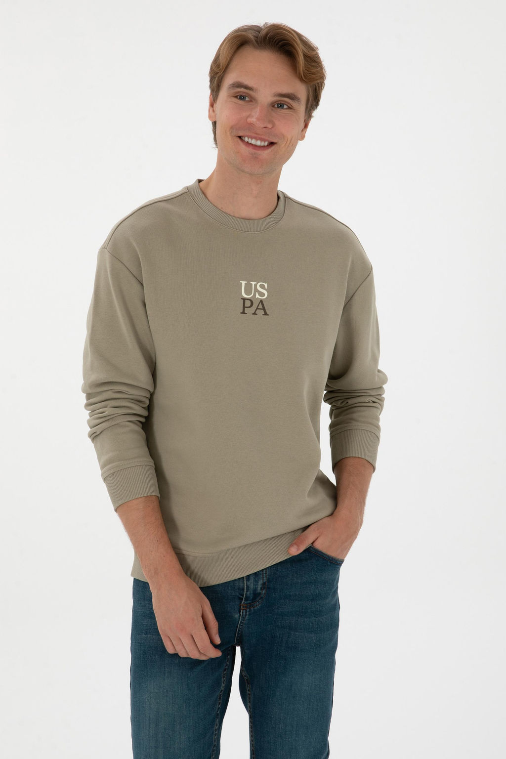 Erkek A__k Haki Basic Sweatshirt Sepette S_rpriz _ndirim