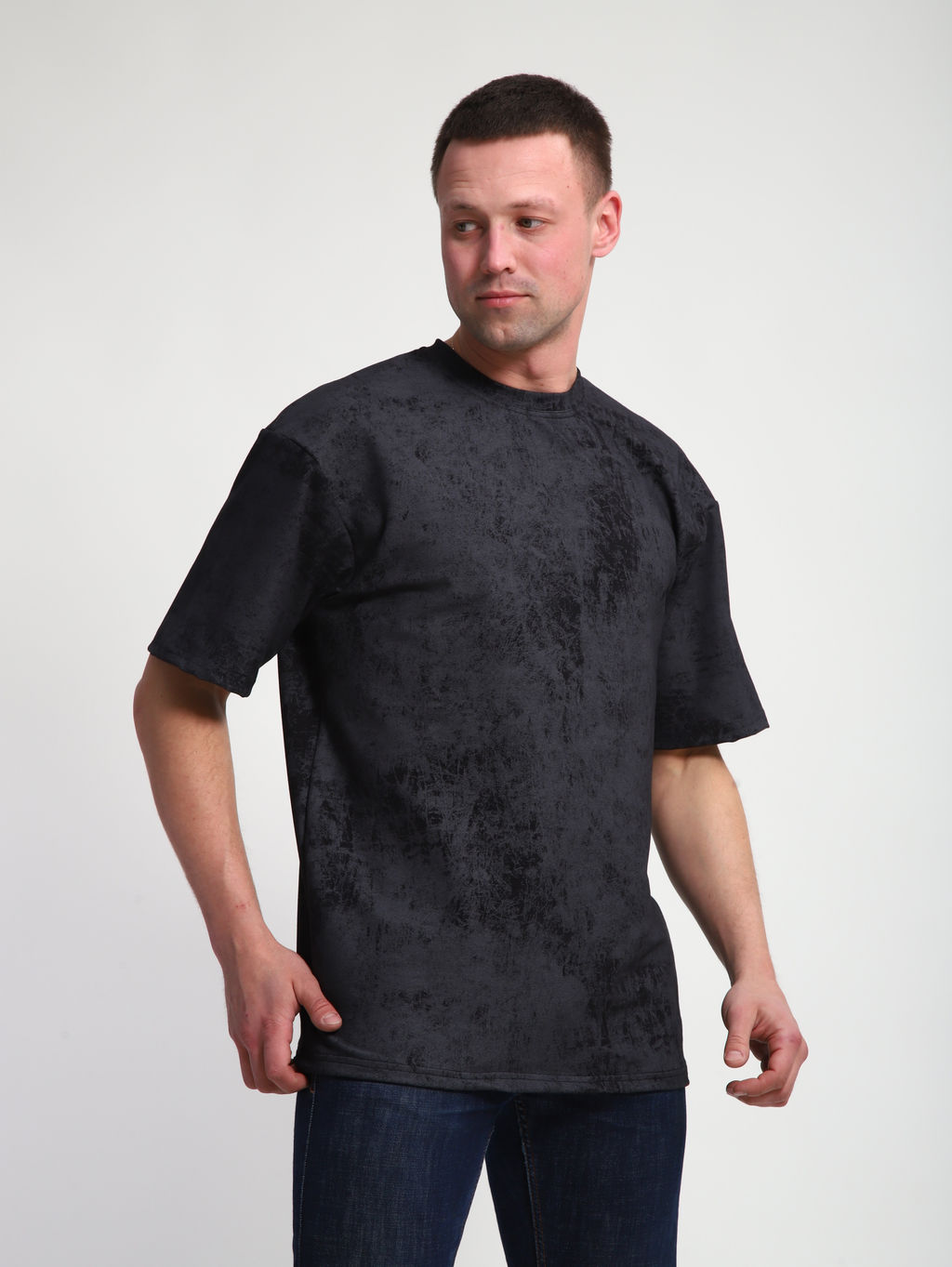 М460 Футболка оверсайз футер (черный винтаж)