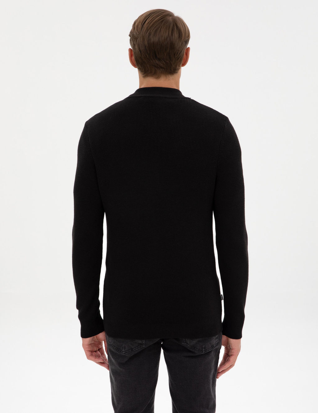 Siyah Slim Fit Dik Yaka Fermuarl_ Triko Kazak - Pierre cardin фото 5