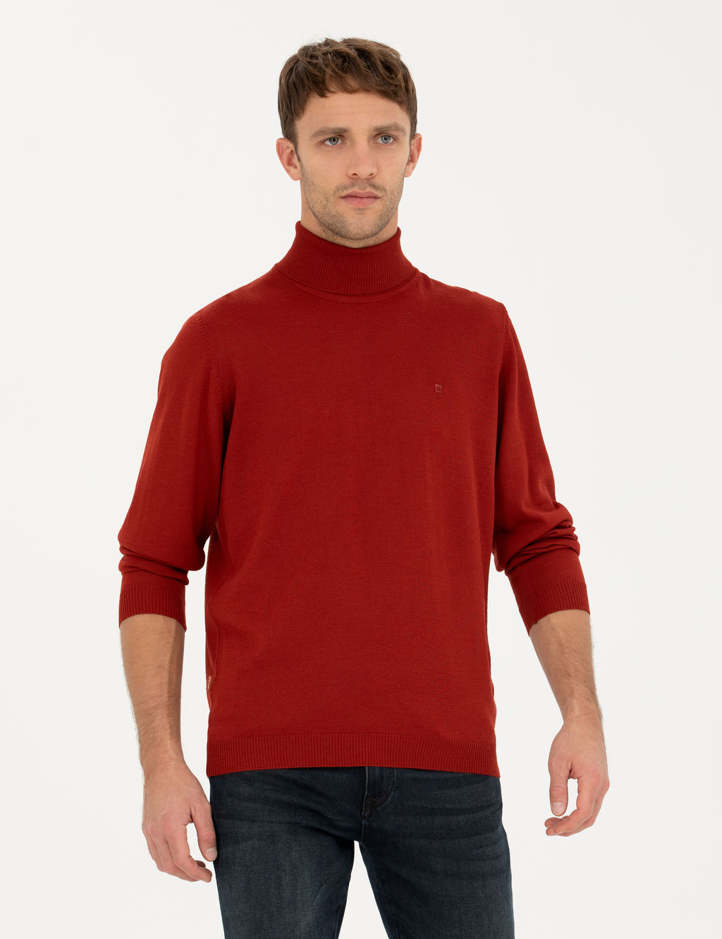 Kiremit Slim Fit Bal_k__ Yaka Y_n Kar___ml_ Basic Triko Kazak