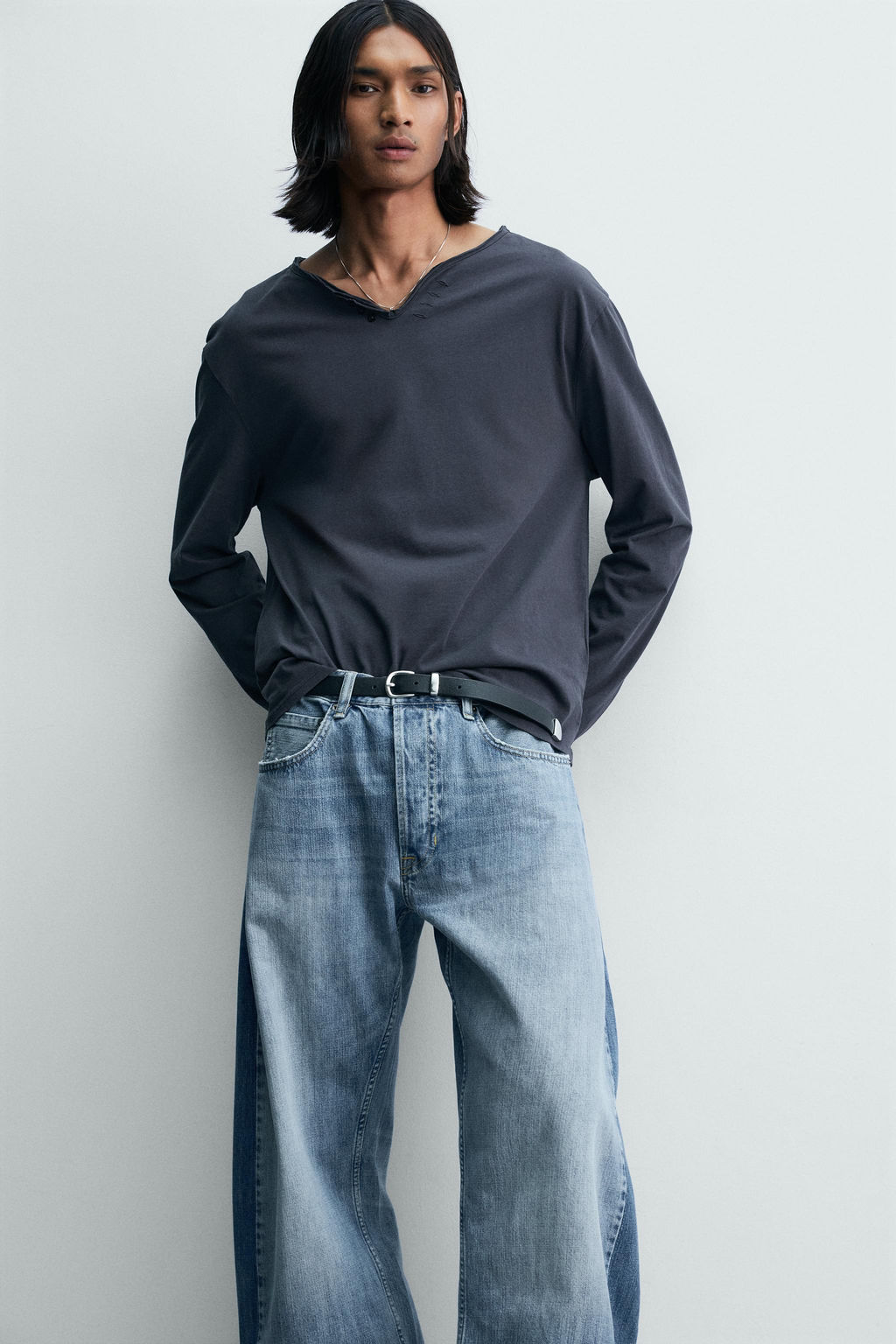 JEANS LOOSE BALLOON FIT BANDAS CONTRASTE / Azul medio - Zara фото 6
