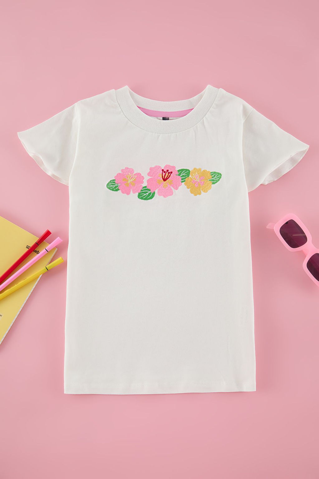 Zumrut Yesili K?z Cocuk %100 Pamuk Cicekli Regular/Normal Kal?p K?sa Kol Orme T-Shirt TKDSS25TS00046 - Trendyolmilla фото 4