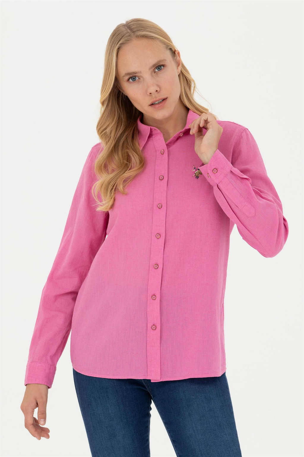 Женская розовая базовая рубашка с длинным рукавом - U.s. polo assn фото 3