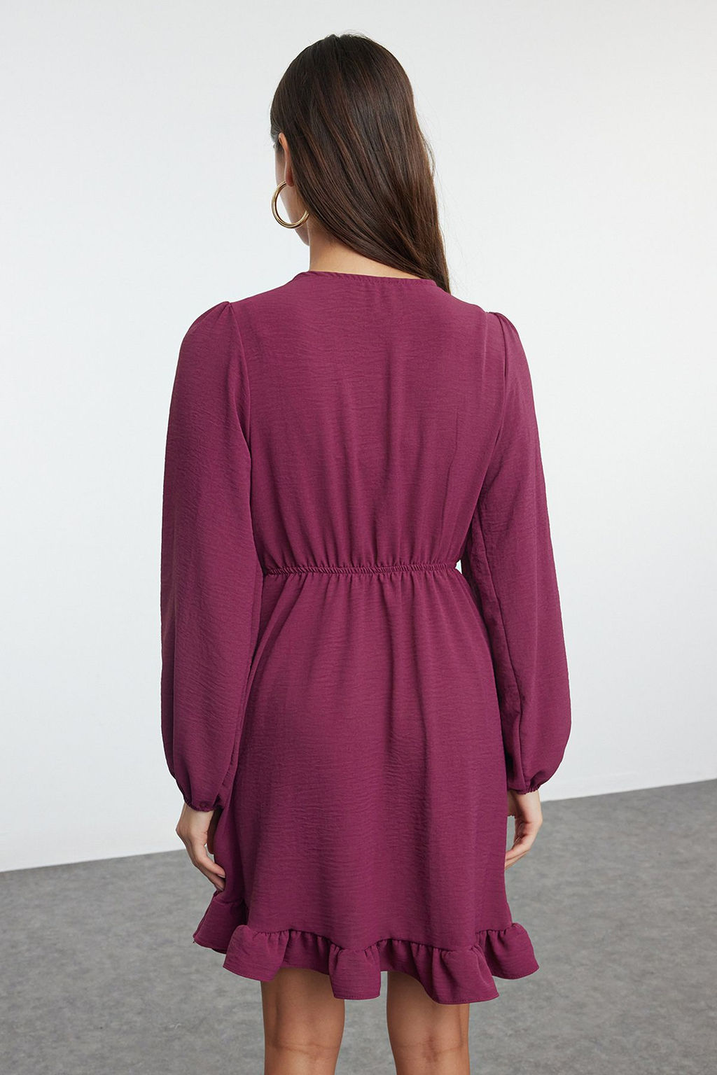 Mor Beli Lastikli Volanl? Mini Dokuma Elbise TWOAW24EL00249 - Trendyolmilla фото 5