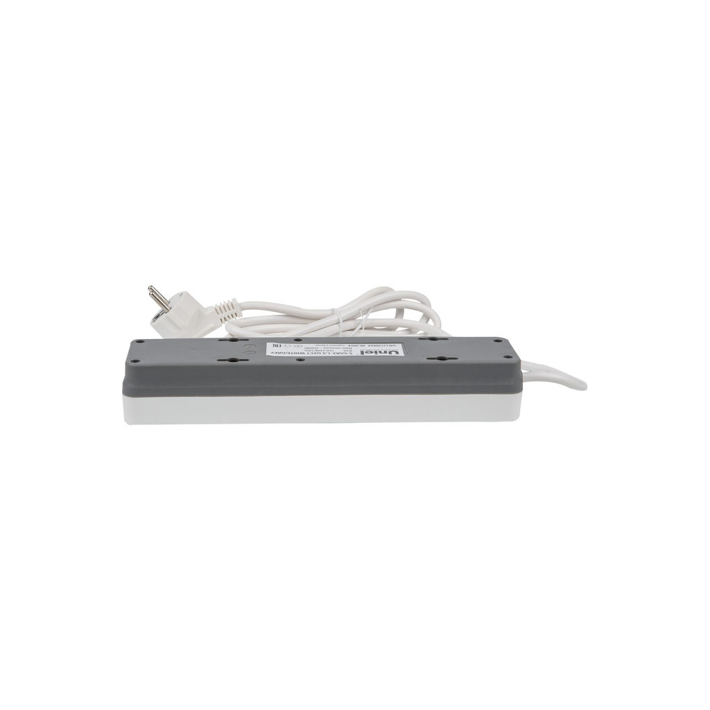 S-GSR3-1,5 U2C1 WHITE/GREY Сетевой фильтр серии Standard, шнур 1,5м (Пвс 3х0,75), 3 гнезда, с/з, 2USB+1TYPE C, 10A, 2500Вт. Белый/серый. TM Uniel