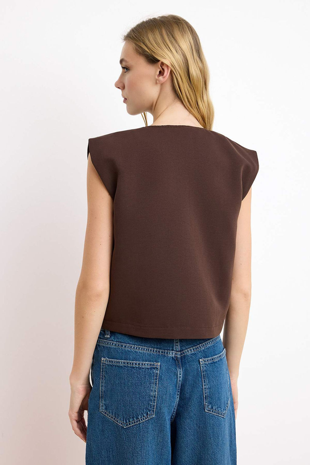 Kahverengi Ceket Yaka Beli Stoper Detayl? Dokuma Yelek TWOSS26YE00023 - Trendyolmilla фото 4