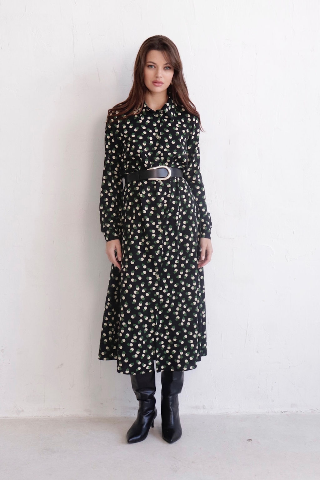 11128 Платье-рубашка удлинённое чёрное с принтом - Martichelli фото 6