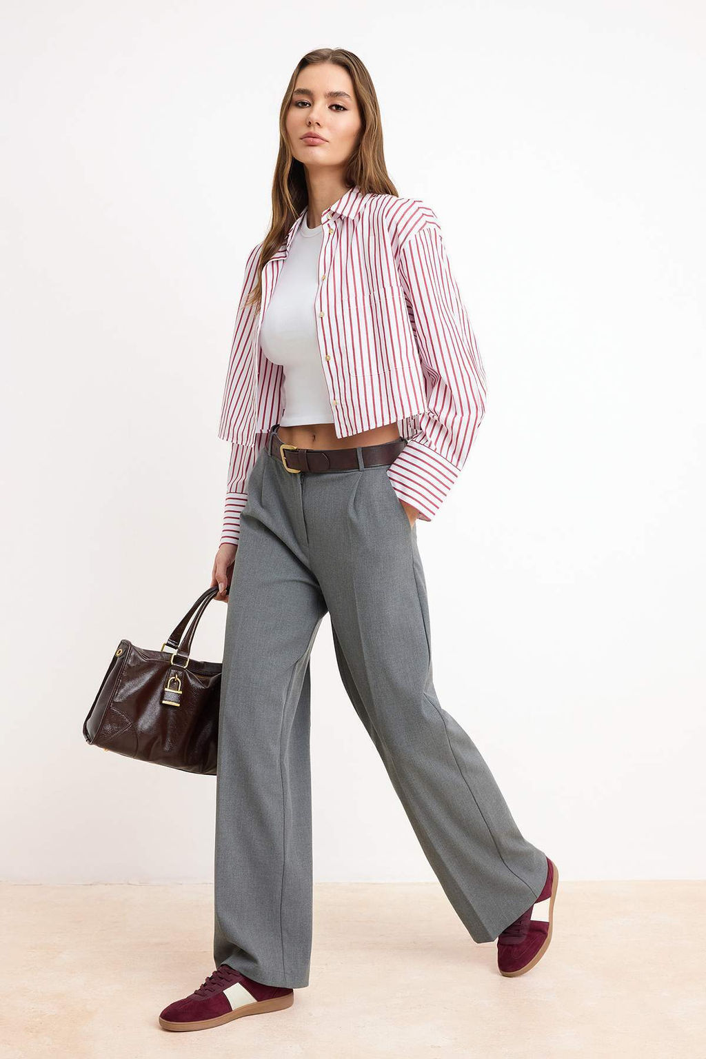 TRENDYOLMILLA Antrasit Palazzo/Extra Genis Paca Dokuma Kumas Pantolon TWOSS23PL00062  фото 13