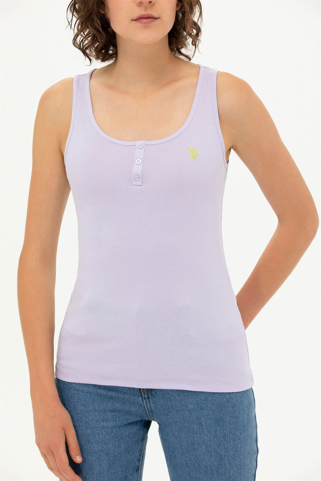 U. S. Polo Assn Женская сиреневая базовая футболка без рукавов с круглым вырезом - U.s. polo assn фото 6
