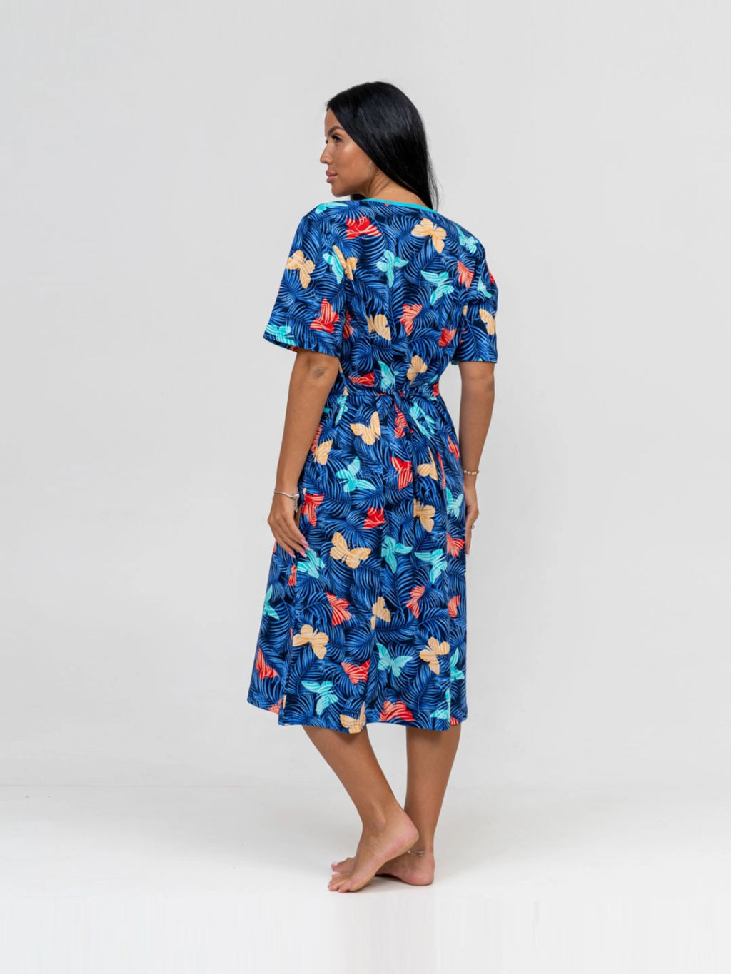 Халат женский, цвет синий красный