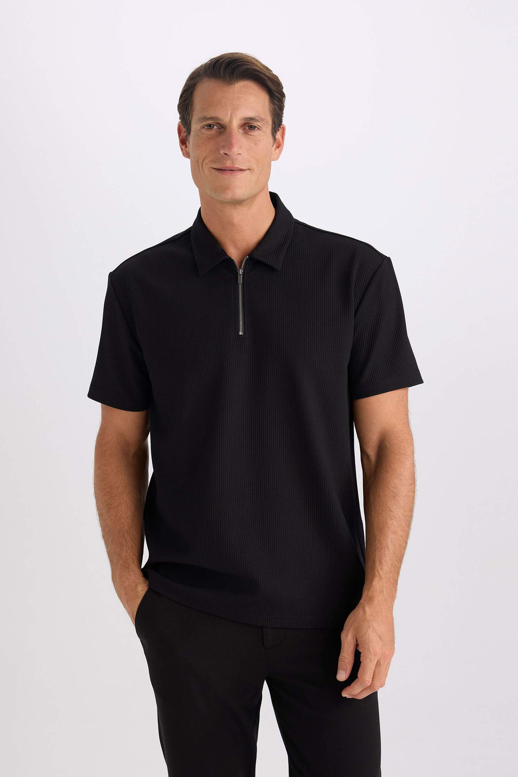 Regular Fit Fermuarl? K?sa Kollu Polo Tisort - Defacto фото 4
