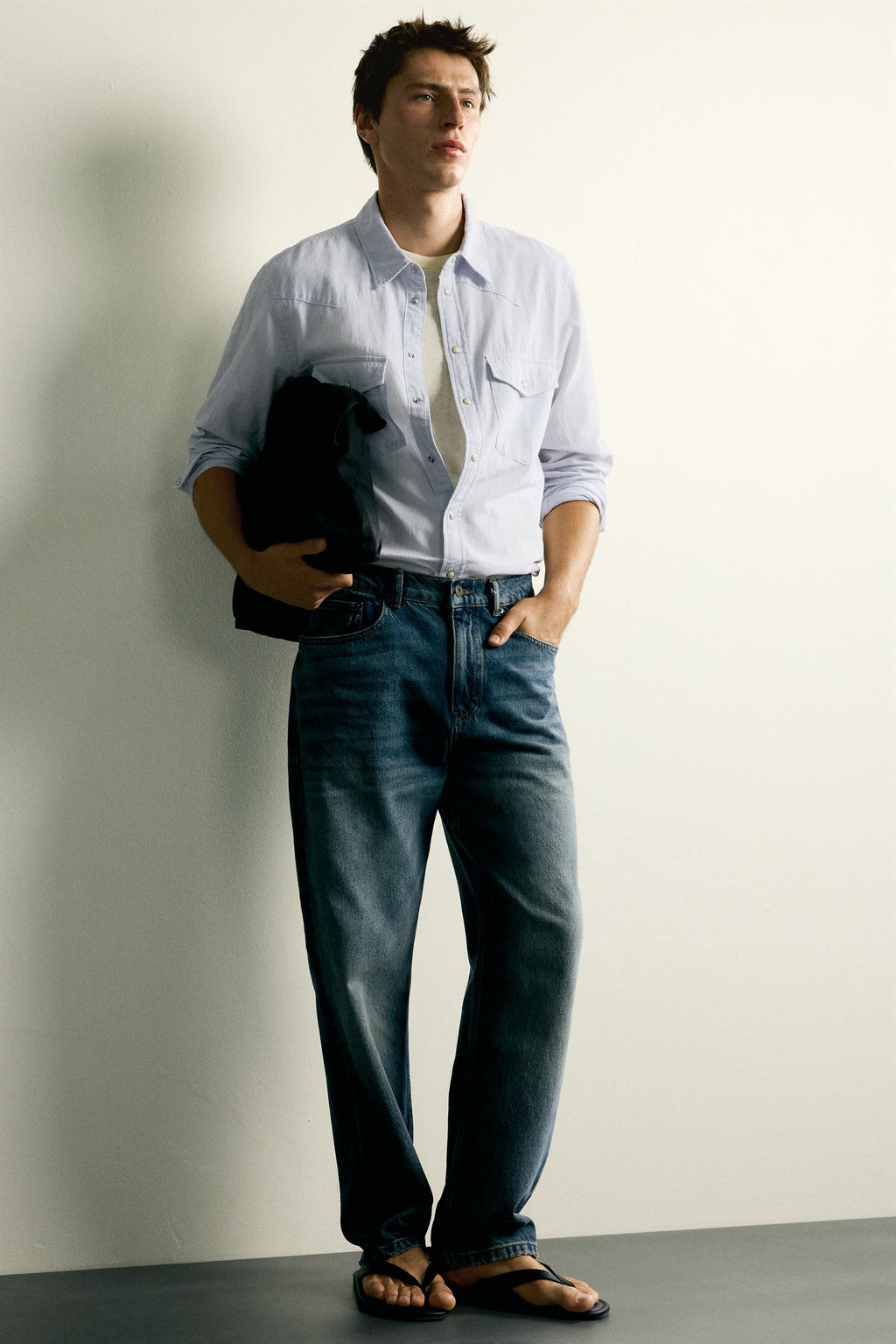 CAMISA WESTERN REGULAR FIT ALGOD?N - LINO / Azul cielo
