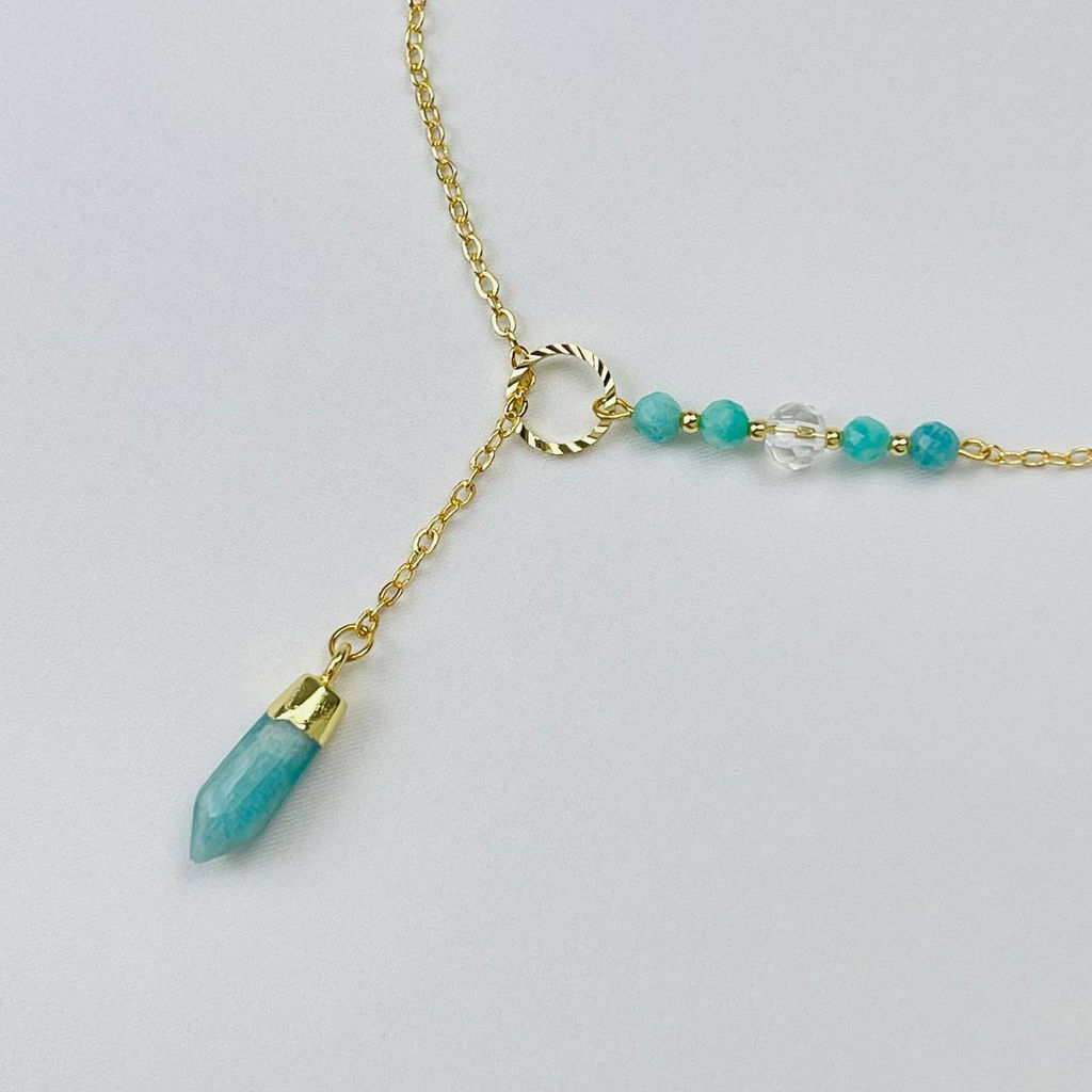 Колье на цепочке с Амазонитом и Горным Хрусталем