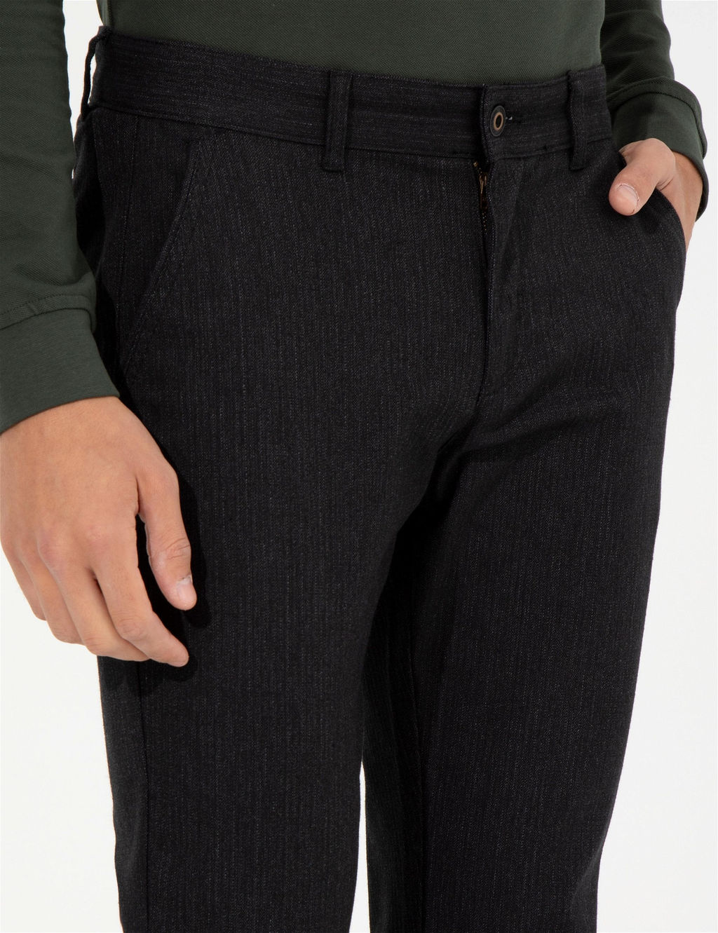 Siyah Slim Fit Keten Kar___ml_ Chino Pantolon - Pierre cardin фото 5