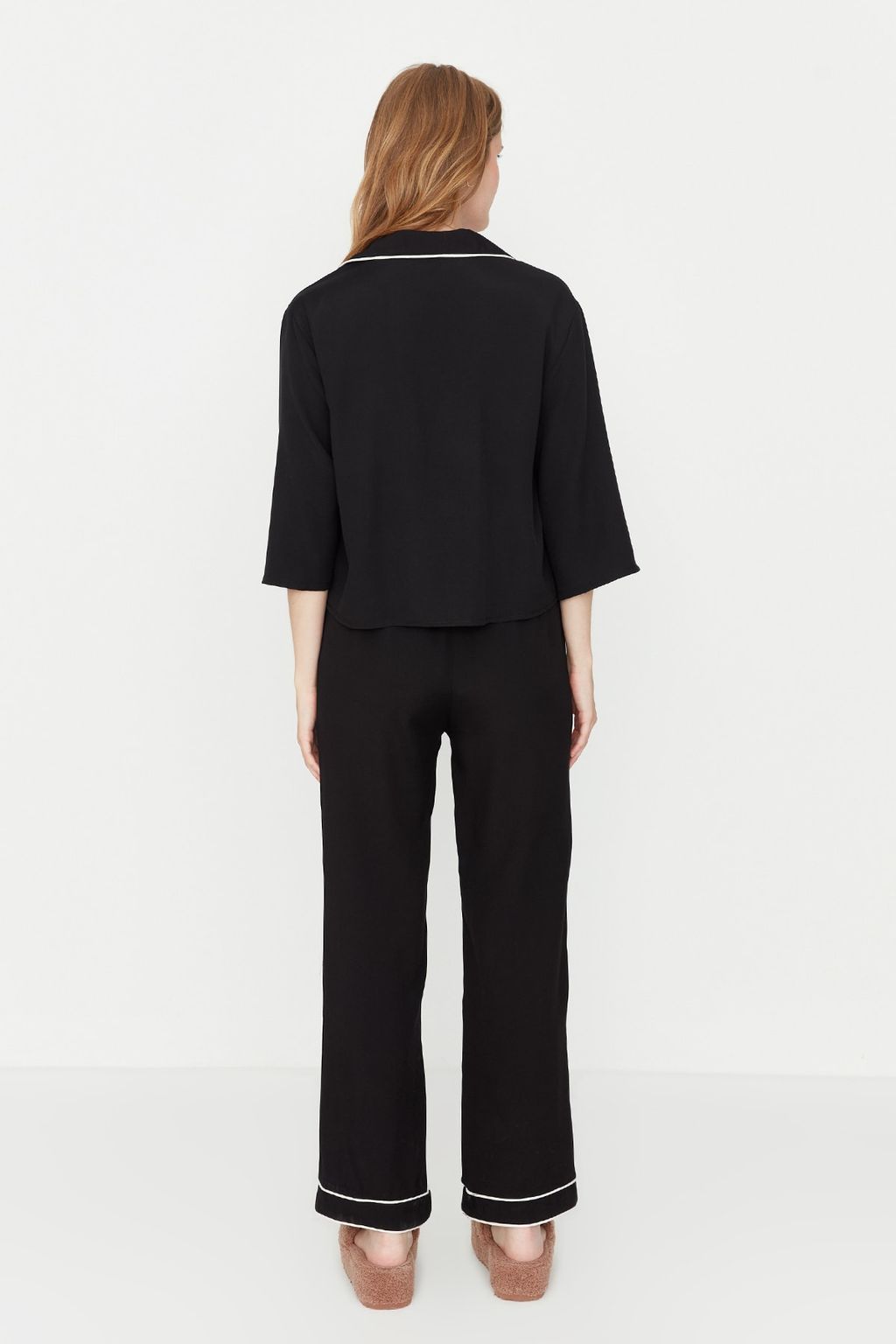 Trendyolmilla Siyah Biyeli Viskon Dokuma Pijama Tak?m? THMAW21PT0292  фото 25