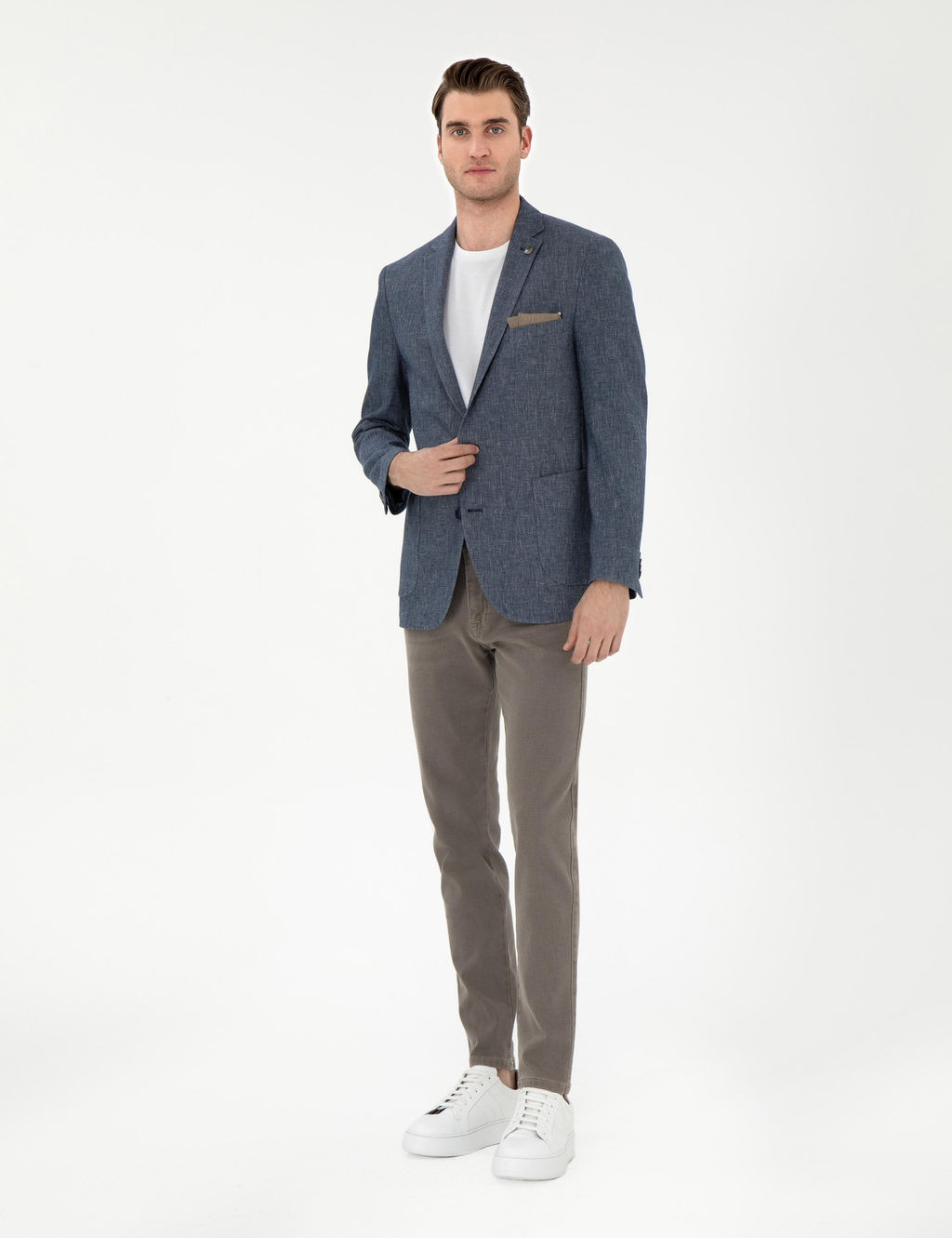 Lacivert Ex. Slim Fit Keten Kar___ml_ Ceket