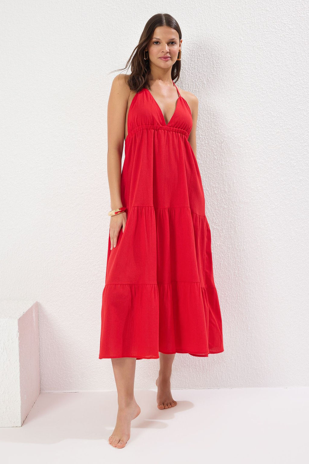 TRENDYOLMILLA Kahverengi Maxi Dokuma Ask?l? Plaj Elbisesi TBESS25EL00099  фото 2