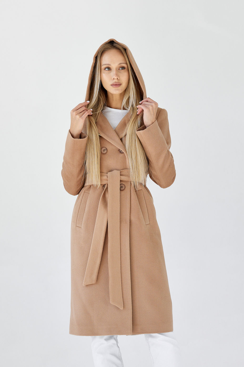 Пальто женское демисезонное 25020 (кэмел/ворсовая ткань)
