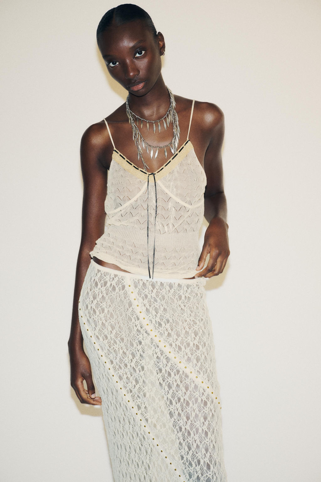STUDDED LACE MIDI SKIRT - Zara фото 3