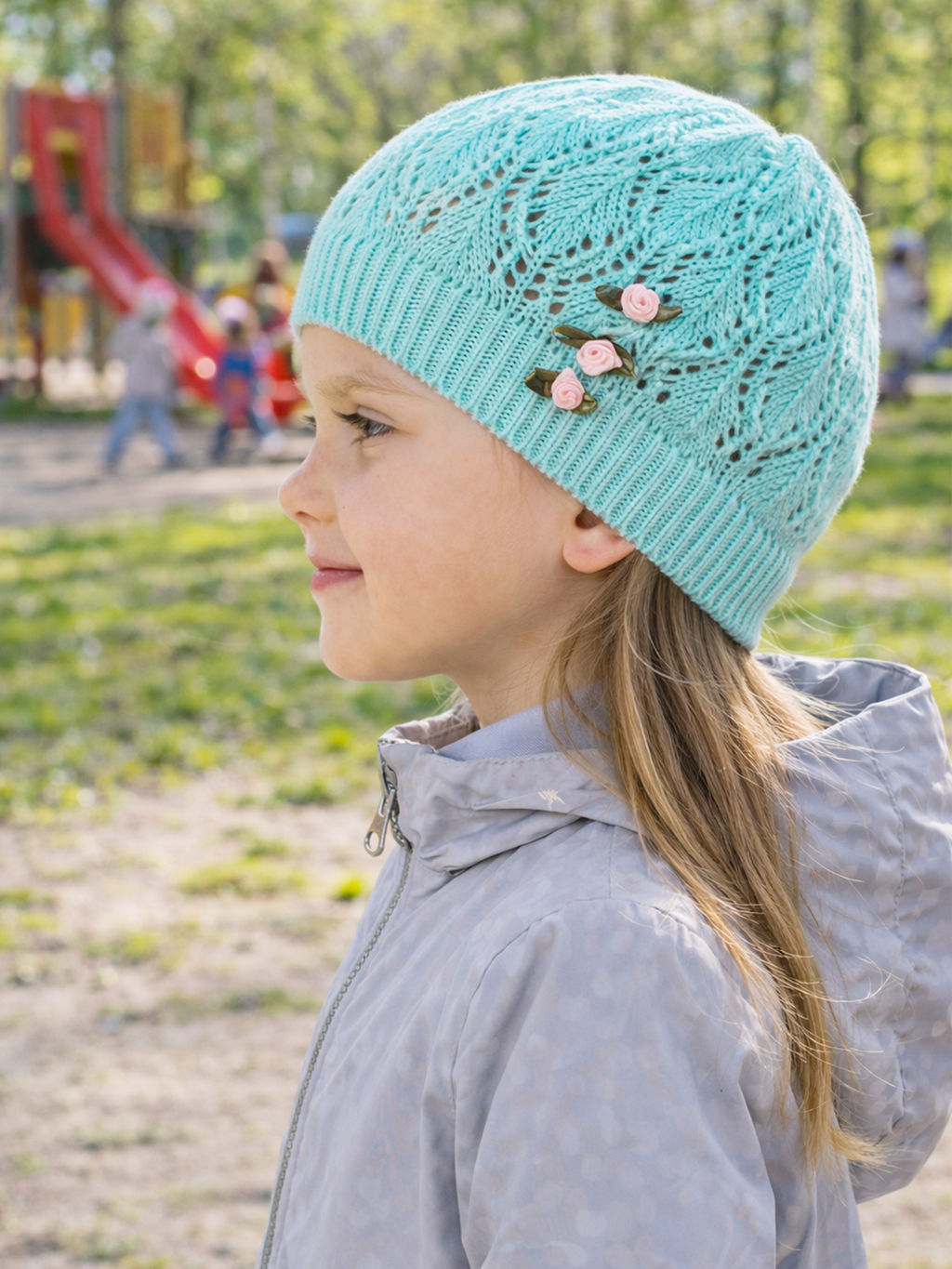 Шапка вязаная бирюза  "Коса "