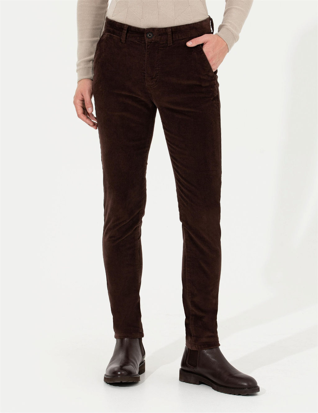 Koyu Kahverengi Slim Fit Kanvas Pantolon