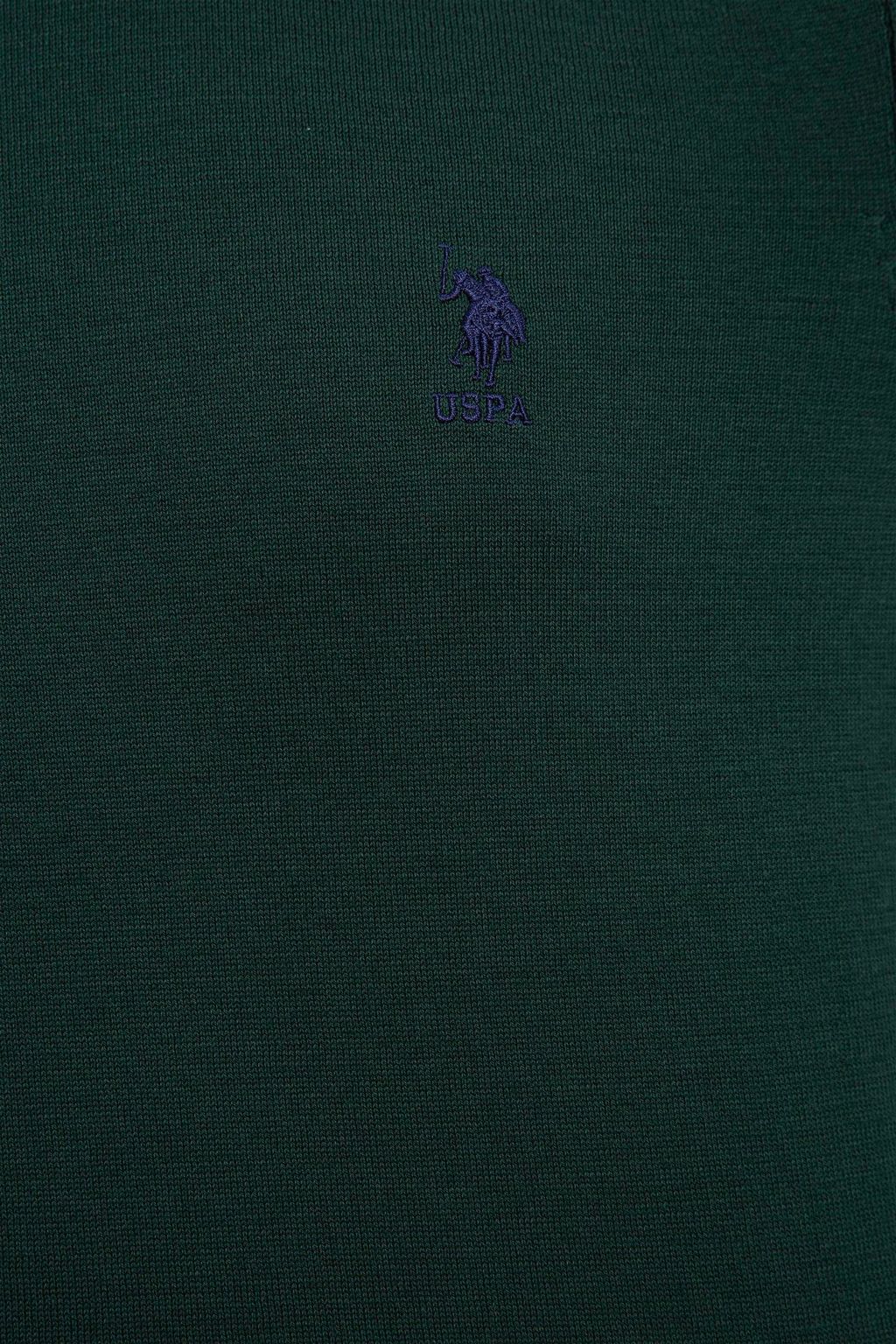 U. S. Polo Assn / Мужской зеленый трикотажный свитер с круглым вырезом Basic - U.s. polo assn фото 5